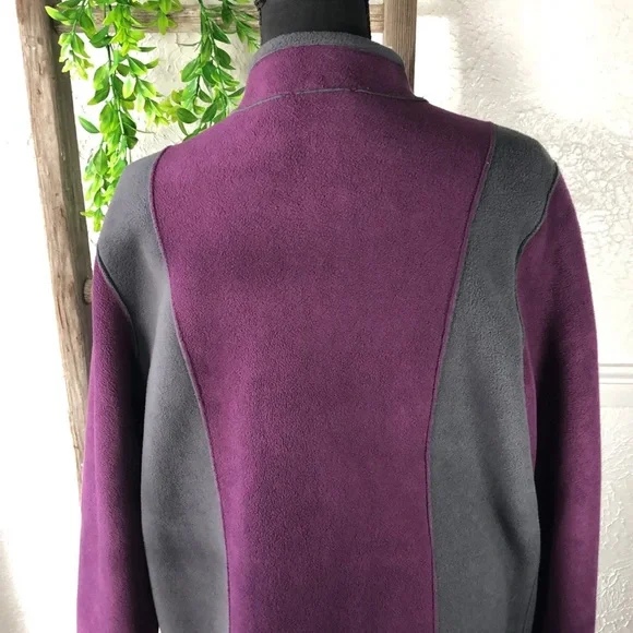 Susan Graver Fleece Purple Gray Long Button Up Coat Color. Block Trench Coat - Picture 7 of 16